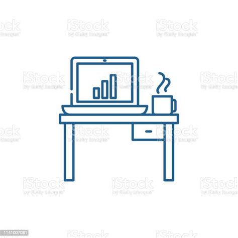 컴퓨터 책상 라인 아이콘 개념입니다 컴퓨터 책상 평면 벡터 기호 기호 개요 그림 공란에 대한 스톡 벡터 아트 및 기타 이미지