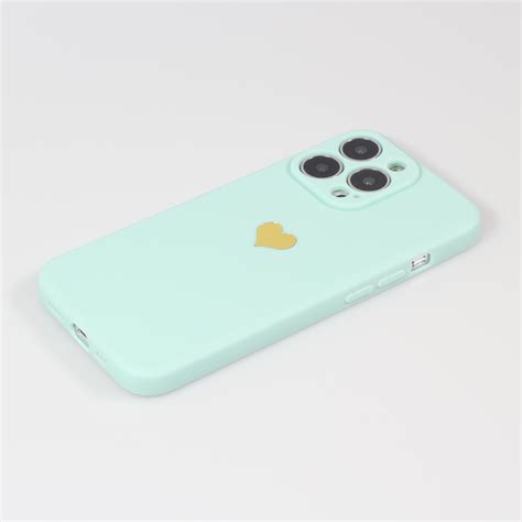 Coque iPhone 13 Pro Max Silicone Mat Coeur doré Turquoise Acheter