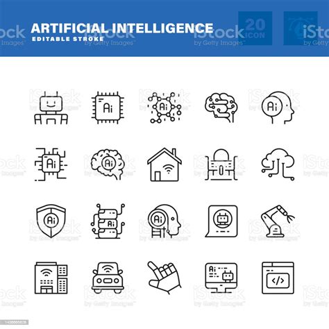 Artificial Intelligence Line Icon Set Editable Stroke Pixel Perfect Stock Illustration