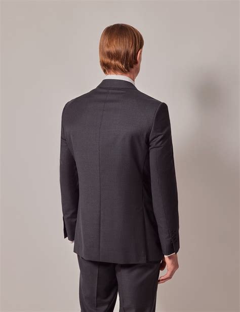 Men S Dark Charcoal Twill Wool Tailored Fit Suit Hawes Curtis