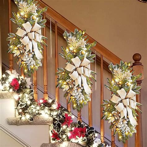 Cordless Prelit Stairway Swag Trim 2023 Stair Swagslight Up Christmas Swag Wreath