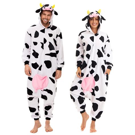 Adult Cow Costumes Suit For Women And Men Winter Soft Hooded One Piece