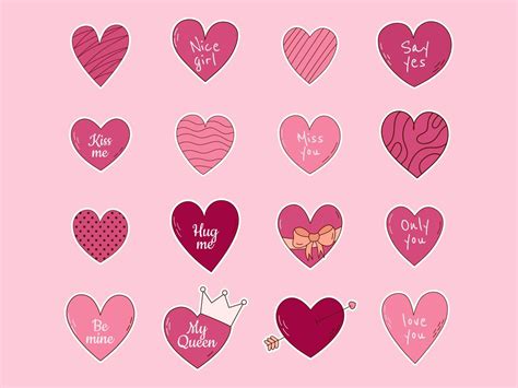 Hand Drawn Sticker Set Of Hearts For Valentine Day Design Elements For