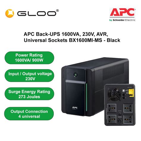 APC Back UPS 1600VA 230V AVR Universal Sockets BX1600MI MS Black