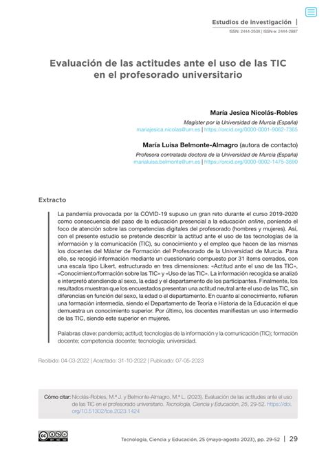 Pdf Evaluaci N De Las Actitudes Ante El Uso De Las Tic En El