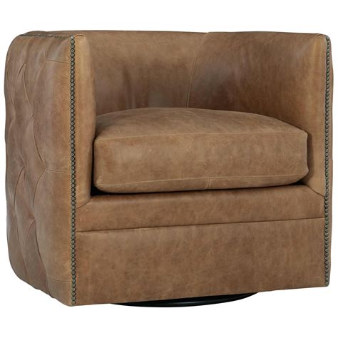 Bernhardt Palazzo Transitional Leather Swivel Barrel Chair With