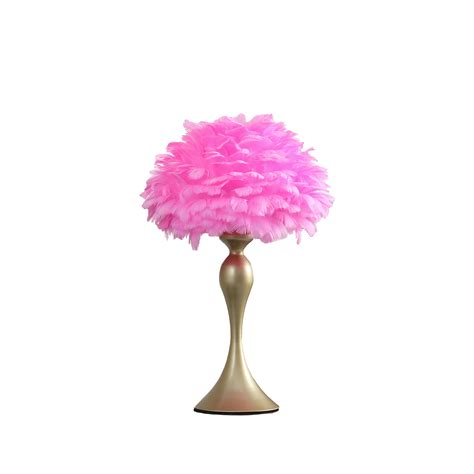 1825″in Hot Pink Feather Aquina Satin Gold Metal Contour Glam Table Lamp