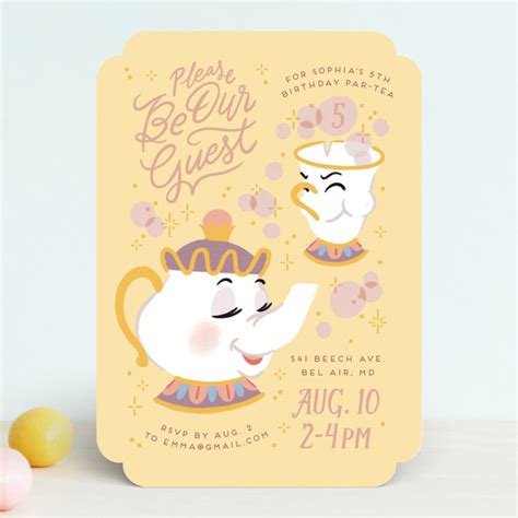 Disney Enchanted Beauty And The Beast Tea Party Children's Birthday Party Invitations by Rebecca ...