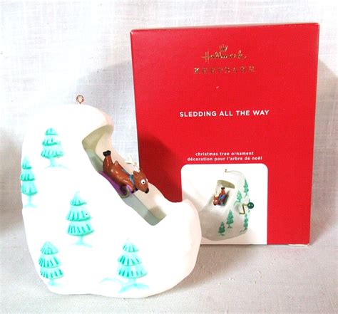 Hallmark Turn Crank Motion Ornament Sledding All The Way Ebay