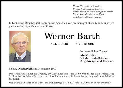 Traueranzeigen Von Werner Barth Rz Trauer De