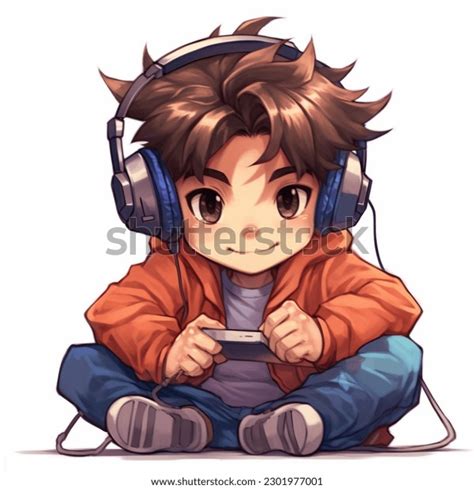 Little Anime Boy Playing Games Headset Stock Illustration 2301977001 ...