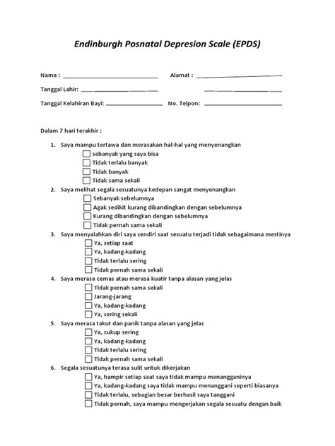 Edinburgh Postnatal Depression Scale Epds Screening Questionnaire Pdf