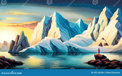 Arctic or Antarctic Icebergs Landscape - Generative AI Stock Illustration - Illustration of ...