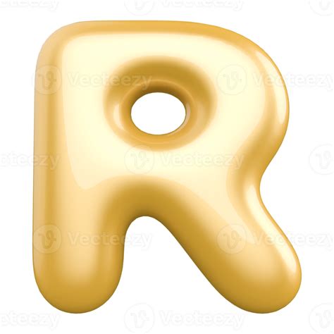 Gold Bubble Letter R Font 3d Render 36306403 Png