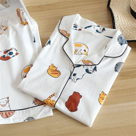 Cute Cat Print Pajama Shorts Cat Lovers Pajamas Summer Etsy