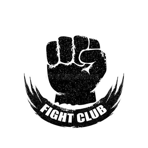 Fight Club Vector Logo Or Label With Grunge Black Man Fist Isolated On