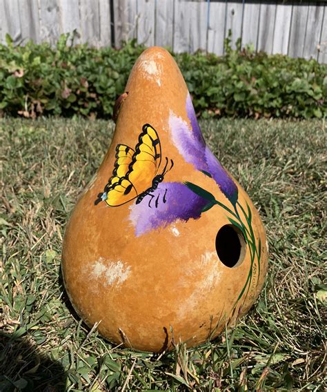 Butterfly Bliss Hand Painted Gourd Birdhouse 15 Hole Amish Gourds