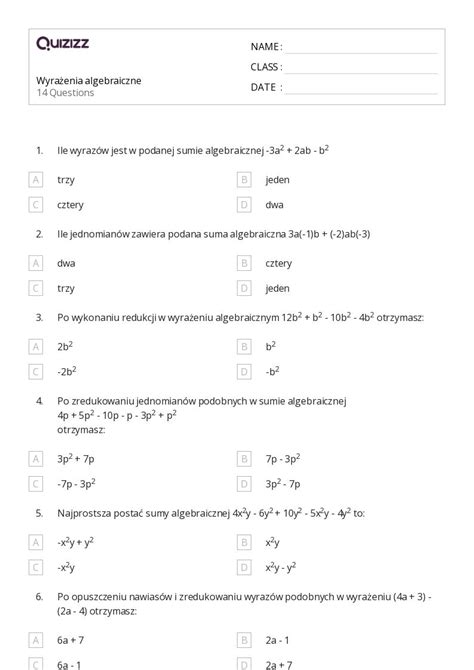 Ponad Wyra Enia Arkuszy Roboczych Dla Klasa W Quizizz Darmowe I