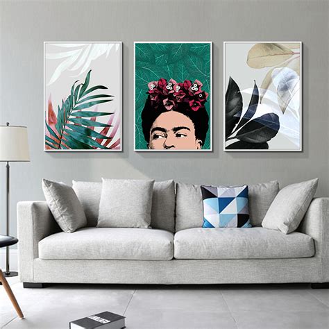 Frida Kahlo Portrait Canvas Art Print Nordic Fresh Plant Leaves