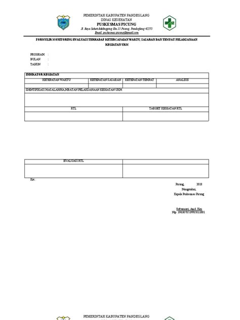 Formulir Monitoring Evaluasi Pdf