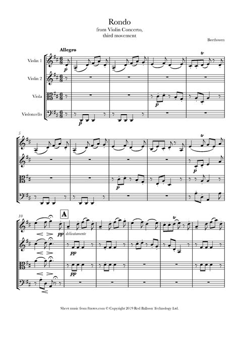 Beethoven Violin Concerto 3rd Movement Rondo Theme Sheet Music For