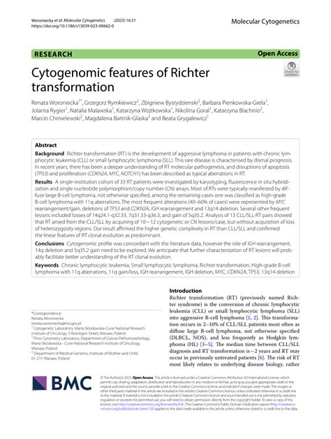 (PDF) Cytogenomic features of Richter transformation