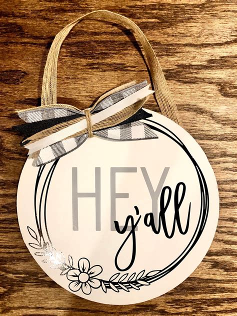 Hey Yall Front Door Sign Hello Sign Door Hanger Etsy