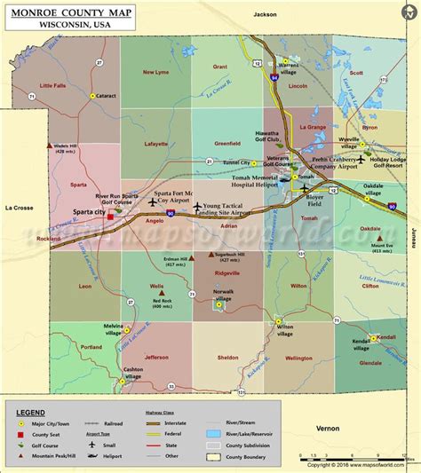 Monroe County Map, Wisconsin | County map, Monroe county, County