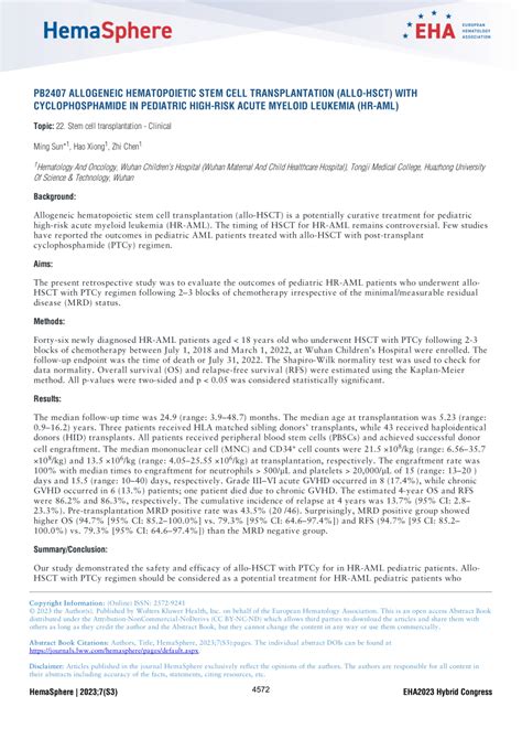 Pdf Pb2407 Allogeneic Hematopoietic Stem Cell Transplantation Allo Hsct With