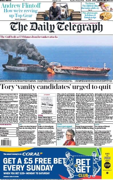 The Daily Telegraph Uk Front Page For 14 June 2019 Paperboy Online