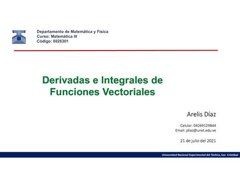 Solution Derivadas E Integrales De Funciones Vectoriales C Lculo