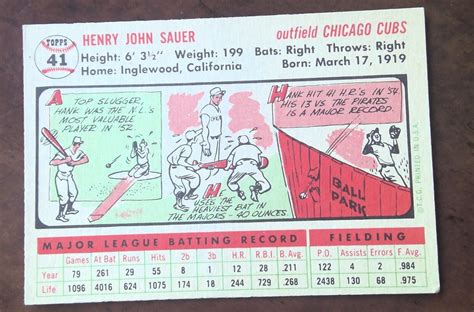 Hank Sauer 1956 Topps 41 Chicago Cubs VG EBay