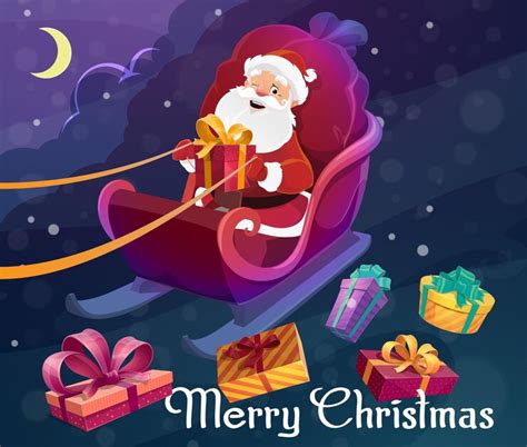 Premium Vector | Christmas gifts santa claus on sleigh night sky