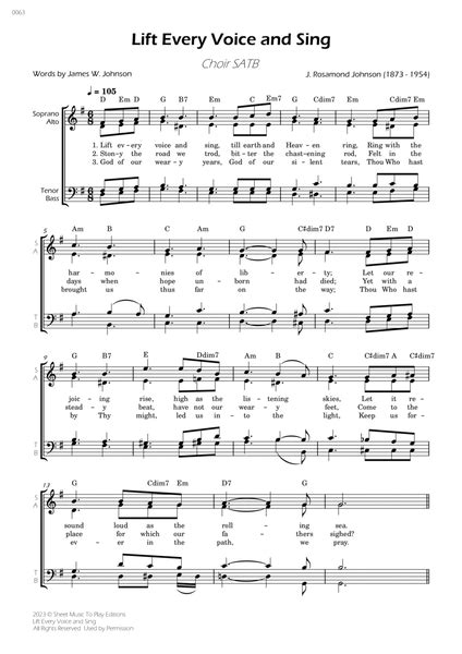 Lift Every Voice and Sing - Choir SATB - W/Chords by J. Rosamond ...