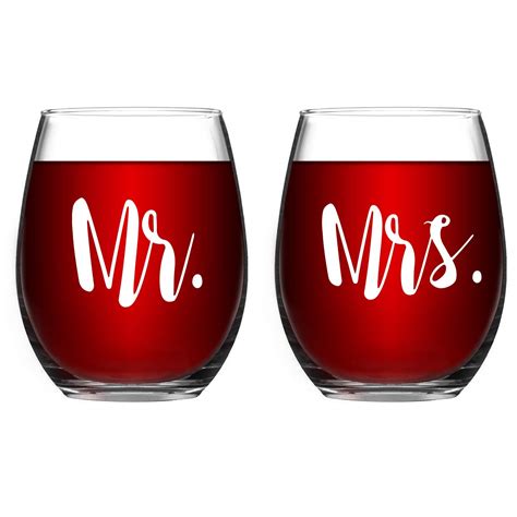 Buy Joymaking Wedding Ts For Bride And Groom Mr And Mrs Ts Stemless Wine Glasses Set Of 2