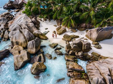 Anse Patates La Digue Island Seyshelles Drone Aerial View Of La