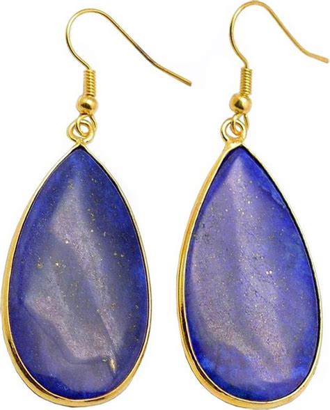 Edelstenen Oorbellen Big Teardrop Lapis Lazuli Gold Edelstaal