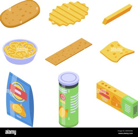 Chips Potato Icons Set Isometric Set Of Chips Potato Vector Icons For