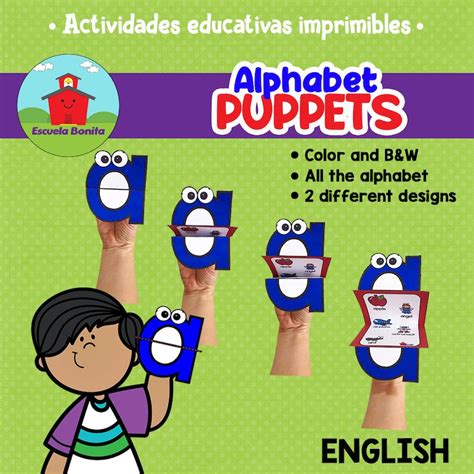 Alphabet Puppets A To Z Craft Activity In English Etsy