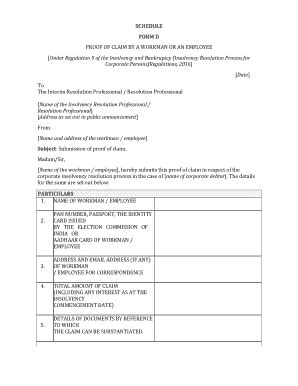 Fillable Online Schedule Form D Proof Of Claim By A Workman Or An