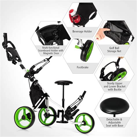 Tangkula Golf Push Pull Cart With Seat Lightweight Foldable Collapsib Tangkula