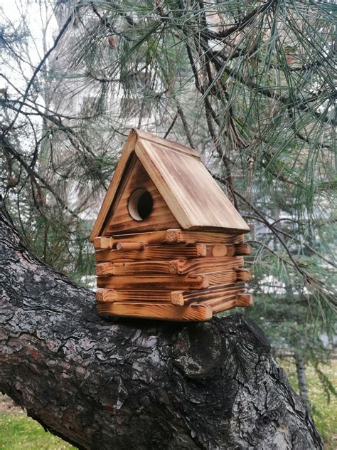 Log Cabin Birdhouse, Wooden Birdhouse for Hanging - Etsy