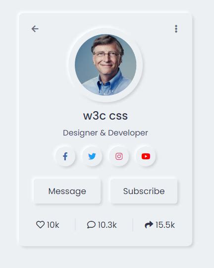 How To Create Neumorphism Profile Card Design Using Only Html And Css