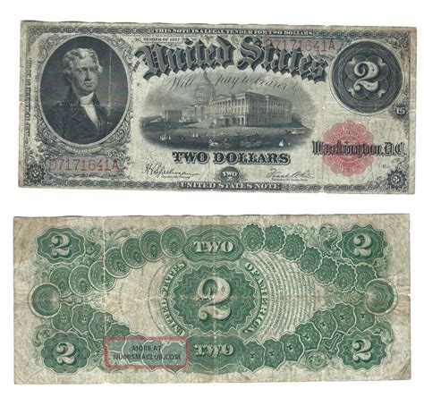 1917 Series 2 Two Dollar Bill Large Size Banknote Red Seal Very Fine