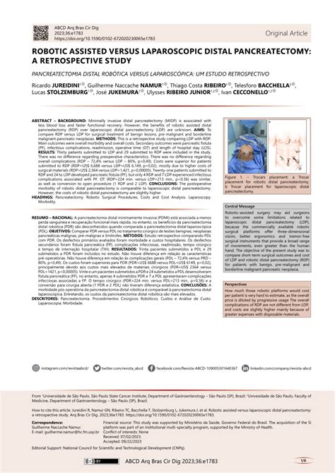 Pdf Robotic Assisted Versus Laparoscopic Distal Pancreatectomy A