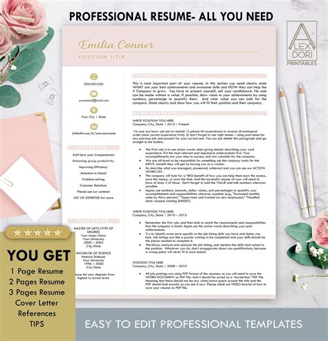 Resume Template In Blush Pink Resume Templates Creative Market