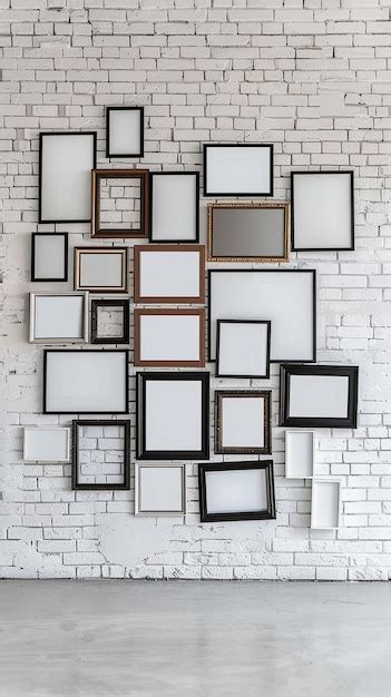 Premium Photo Empty Photo Collage Frames On White Brick Wall