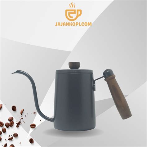 Jual GOOSENECK KETTLE BLACK 600ML WOODEN HANDLE TEKO KOPI LEHER ANGSA