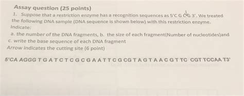 Solved Suppose That A Restriction Enzyme Has A Recognition