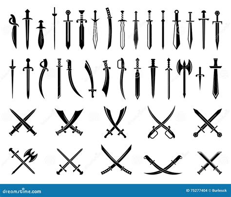 Sword Icons Set Vector Ancient Swords Signs And Crossed Pictograms Stock Vector Illustration